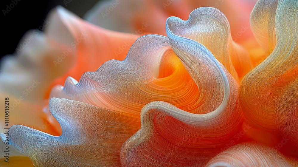 Poster close-up view of a colorful flower with swirling patterns and delicate textures, displaying a blend 