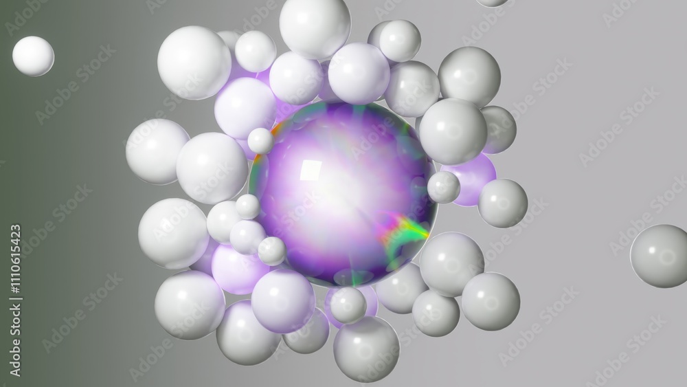 Aufkleber white spheres gravitate around a central glowing orb, creating a visual representation of a complex 