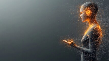 Futuristic AI interface with dynamic glowing nodes and digital symbols, vibrant neon accents, seamless connectivity on a sleek dark backdrop, Ultra-Realistic, Photo Realistic, highly detailed, 