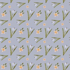 Colorful watercolor pattern of flowers designed for seamless printing on textiles
