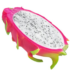 Pitaya isolated. Falling Half Dragon fruit in air on white background. DragonFruit Package design...