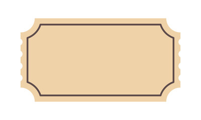 Empty, blank vintage ticket. Beige vector ticket illustration. Theater, festival, circus, concert, event, movie, party, raffle ticket design template. No text coupon. Old school, retro ticket.