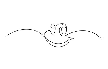 Continuous one line drawing of smile. Single line pattern of smile, One continuous line art smiling face, Positive Emotion Single Line Icon.