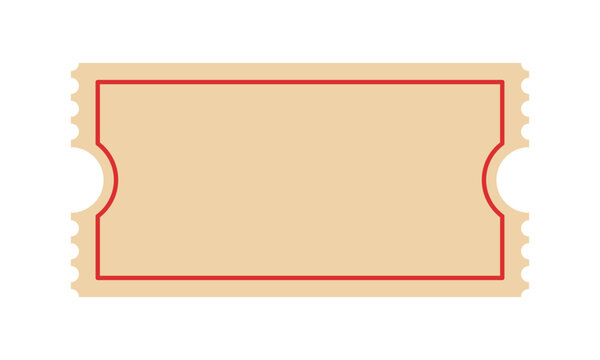 Empty, blank vintage ticket. Beige vector ticket illustration. Theater, festival, circus, concert, event, movie, party, raffle ticket design template. No text coupon. Old school, retro ticket.