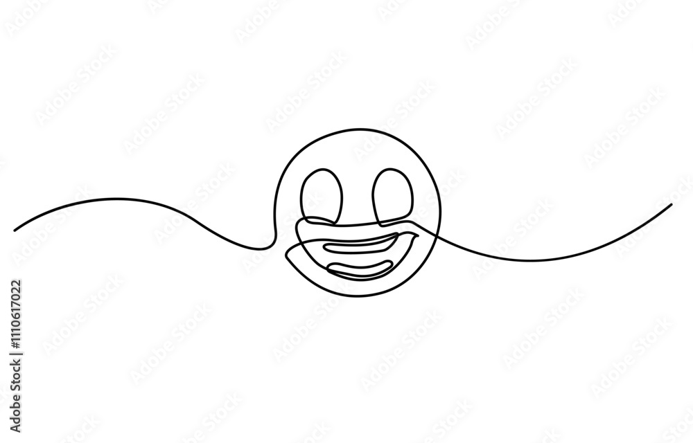 Poster continuous one line drawing of smile. single line pattern of smile, one continuous line art smiling 