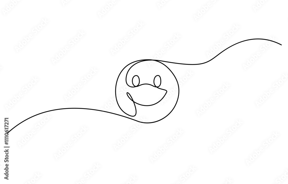 Fototapete Continuous one line drawing of smile. Single line pattern of smile, One continuous line art smiling face, Positive Emotion Single Line Icon.