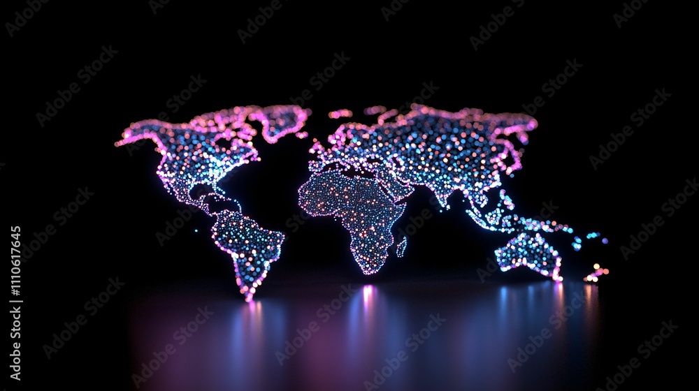 Poster online communication, connection and data traffic concept. digital world map with glowing connection
