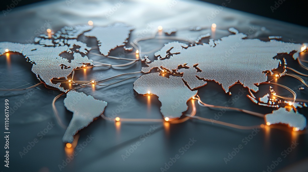Poster online communication, connection and data traffic concept. world map with glowing network connection