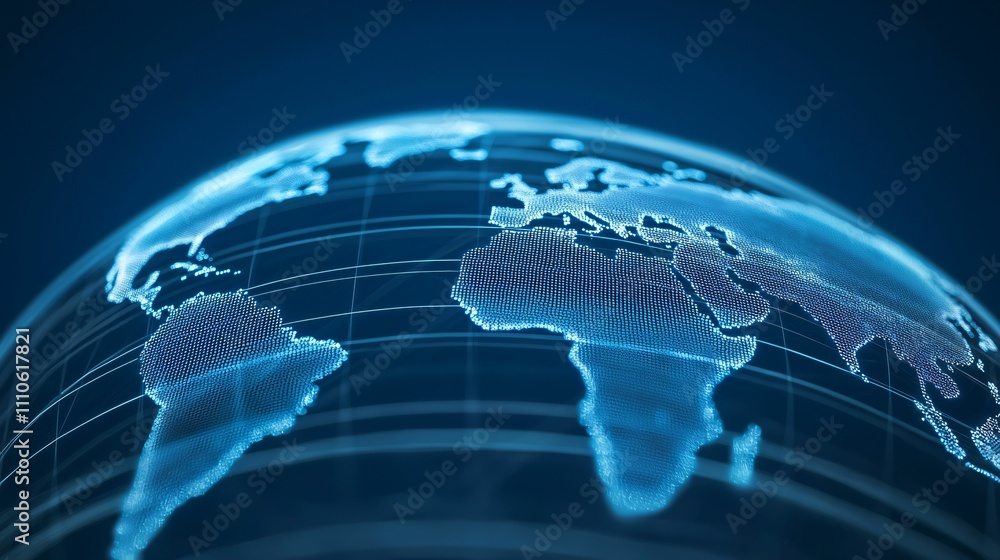 Poster online communication, connection and data traffic concept. digital globe with network lines and cont