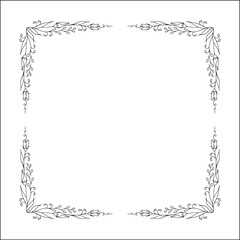 Vegetal floral frame with leaves and flowers, decorative corners for greeting cards, banners, business cards, invitations, menus. Isolated vector illustration.	
