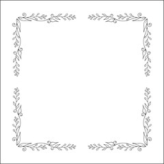 Vegetal floral frame with leaves and flowers, decorative corners for greeting cards, banners, business cards, invitations, menus. Isolated vector illustration.	
