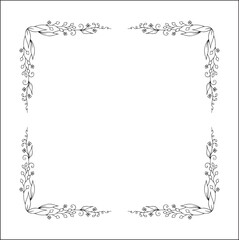 Vegetal floral frame with leaves and flowers, decorative corners for greeting cards, banners, business cards, invitations, menus. Isolated vector illustration.	
