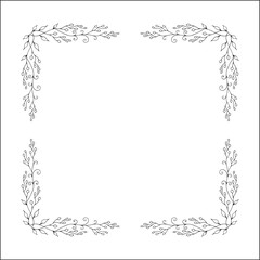 Vegetal floral frame with leaves and flowers, decorative corners for greeting cards, banners, business cards, invitations, menus. Isolated vector illustration.	
