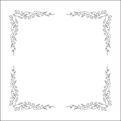 Vegetal floral frame with leaves and bluebell flowers, decorative corners for greeting cards, banners, business cards, invitations, menus. Isolated vector illustration.	
