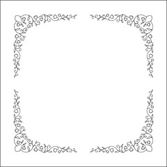 Vegetal floral frame with leaves and bluebell flowers, decorative corners for greeting cards, banners, business cards, invitations, menus. Isolated vector illustration.	
