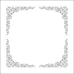 Vegetal floral frame with leaves and flowers, decorative corners for greeting cards, banners, business cards, invitations, menus. Isolated vector illustration.	
