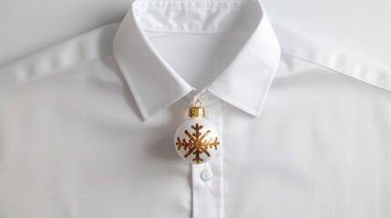 A plain white shirt with a Christmas ornament graphic subtly printed near the hem, displayed against a white background
