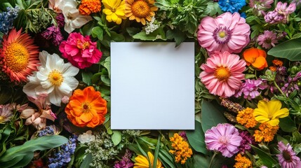 Vibrant Colorful Flowers Surround Blank Notecard