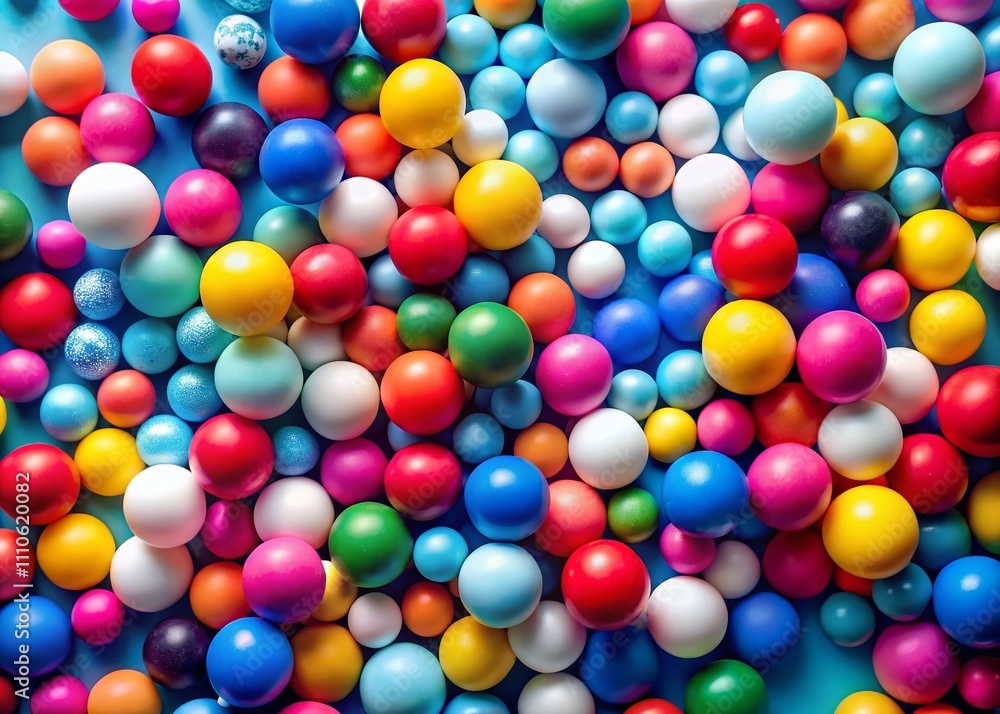 Poster a vibrant collection of colorful balls against a blue background ideal for creative projects and des