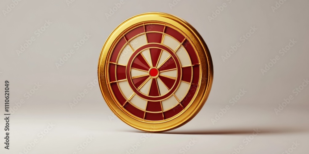 Poster a 3d dartboard icon designed with gold and red tones on a smooth white backdrop