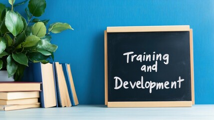 A blackboard with the words training and development written on it