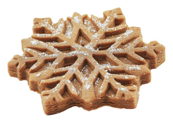 Gingerbread snowflake cookie decorated with sugar, cut out - stock png.
