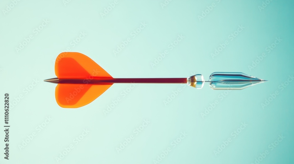 Poster a dart perfectly aligned with the bullseye on a light background representing ambition