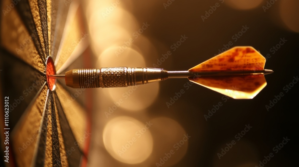 Poster a dart perfectly aligned with the bullseye on a light background representing ambition