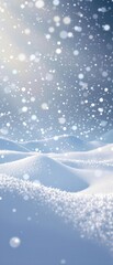 Snowflakes gently fall onto a blanket of soft white snow in a serene winter scene, snowflakes, gentle fall, background