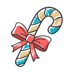 candy cane in bow Illustration, christmas vector illustration - flat illustration of acandy cane in bow, symbolizing holiday celebrations. christmas illustration.