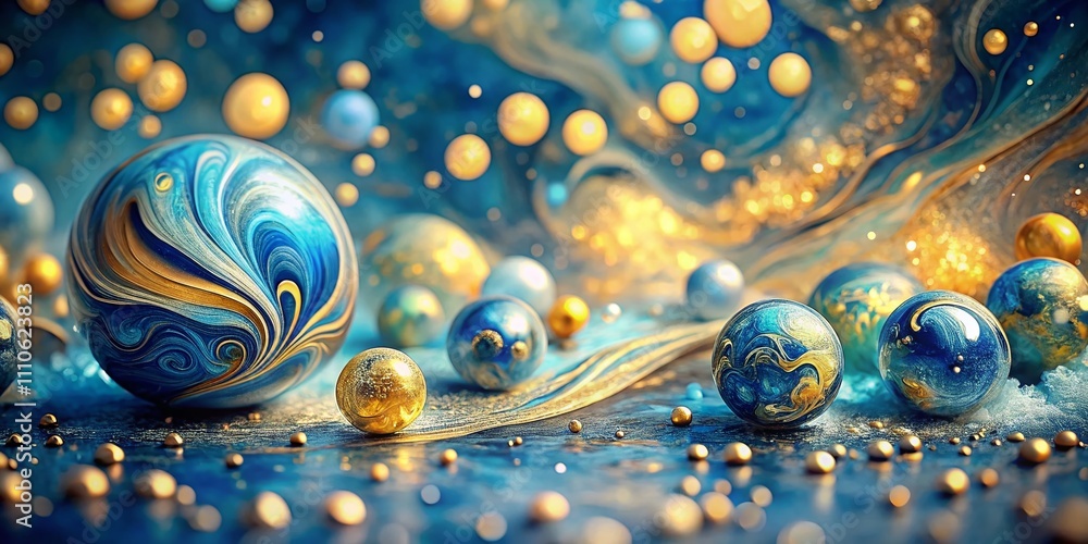 Poster blue and gold water color marble abstract with bokeh effect for stunning visuals and artistic expres