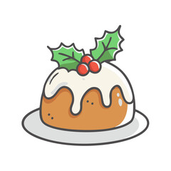 christmas pudding Illustration, christmas vector illustration - flat illustration of achristmas pudding, symbolizing holiday celebrations. christmas illustration.