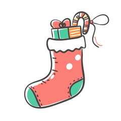 christmas stocking Illustration, christmas vector illustration - flat illustration of achristmas stocking, symbolizing holiday celebrations. christmas illustration.