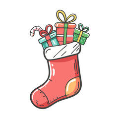 christmas stocking with gifts Illustration, christmas vector illustration - flat illustration of achristmas stocking with gifts, symbolizing holiday celebrations. christmas illustration.