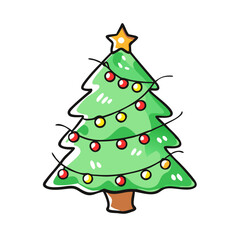christmas tree with lights Illustration, christmas vector illustration - flat illustration of achristmas tree with lights, symbolizing holiday celebrations. christmas illustration.