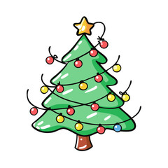 christmas tree with lights Illustration, christmas vector illustration - flat illustration of achristmas tree with lights, symbolizing holiday celebrations. christmas illustration.
