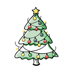 christmas tree with lights Illustration, christmas vector illustration - flat illustration of achristmas tree with lights, symbolizing holiday celebrations. christmas illustration.