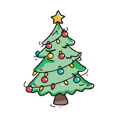 christmas tree with lights Illustration, christmas vector illustration - flat illustration of achristmas tree with lights, symbolizing holiday celebrations. christmas illustration.