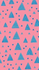 Blue Triangle pattern hand drawn design on Pink background illustration