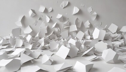 Assorted paper shapes scattered on a white surface, decorative, collage