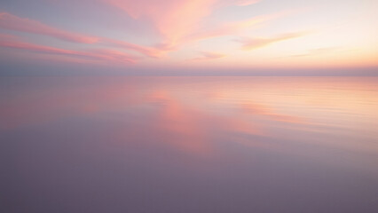 Obraz premium Soft pink and purple hues of a sunset reflected in calm waters on a tranquil beach, sunset, water, beautiful, peaceful, reflection