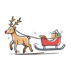 reindeer pulling sleigh Illustration, christmas vector illustration - flat illustration of areindeer pulling sleigh, symbolizing holiday celebrations. christmas illustration.