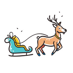 reindeer pulling sleigh Illustration, christmas vector illustration - flat illustration of areindeer pulling sleigh, symbolizing holiday celebrations. christmas illustration.