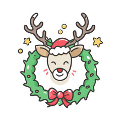 reindeer with wreath Illustration, christmas vector illustration - flat illustration of areindeer with wreath, symbolizing holiday celebrations. christmas illustration.