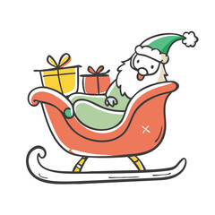 Naklejka premium santa in sleigh Illustration, christmas vector illustration - flat illustration of asanta in sleigh, symbolizing holiday celebrations. christmas illustration.