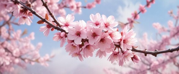 Obraz premium Charming pink cherry blossoms watercolor illustration, Japanese, botanical, petals