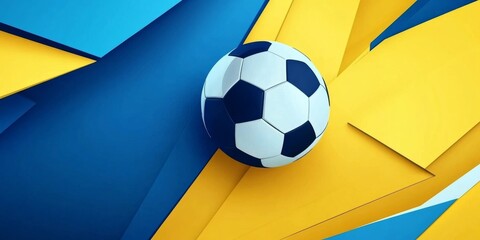 Abstract Soccer Ball on Yellow and Blue Geometric Background