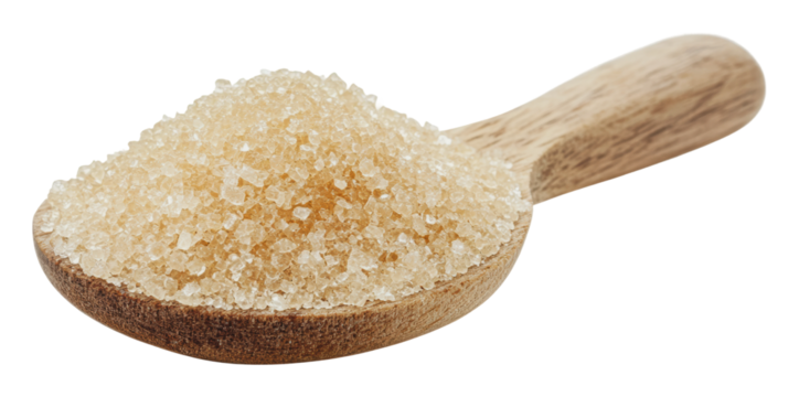 Brown sugar in a wooden spoon ready for baking, cut out - stock png.