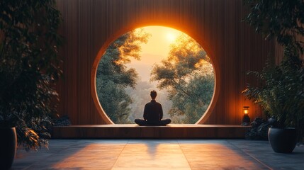 Person Meditating Sunset View Peaceful Zen Garden