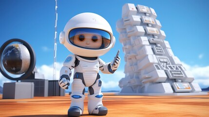 Naklejka premium A photo of a 3D character presenting a blueprint